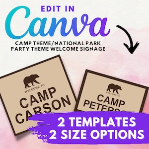 Parc national, Thème du camp, Fête, Imprimable instantanément, Signalisation modifiable, Téléchargement numérique, Signalisation de bienvenue sur le thème du camp, Fichier modifiable Canva