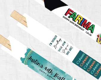 Fundas para palillos totalmente personalizadas / Diseño personalizado para eventos y fiestas Su diseño, logotipo, gráficos o servicio de diseño (12 por pedido)