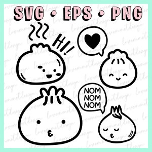 Schattige Dumpling Dim Sum Mandoo Bao SVG Bundel Pack clipart digitaal bestand cricut - diy project hand getrokken kawaii eps png svg