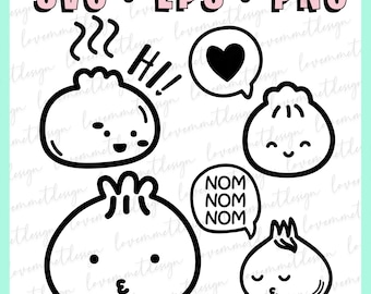 Paquete SVG de dumplings adorables: imágenes prediseñadas de dim sum, comida kawaii (archivo digital)