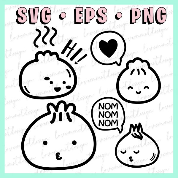 Cute Dumpling Dim Sum Mandoo Bao SVG Bundle  Pack clipart digital file cricut - diy project hand drawn kawaii eps png svg