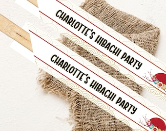Fiesta Hibachi con palillos personalizados, Teppanyaki, Kbbq, temática asiática, abanico rojo floral, noche asiática, boda, cumpleaños, fiesta de sushi