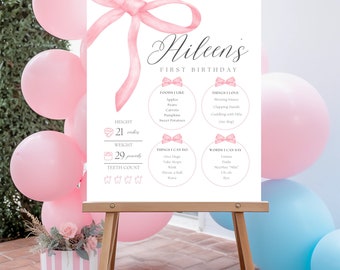 Personalized Dainty Bow Milestone Poster Birthday Birthday Decor Coquette Bow Ribbon 1st Birthday One Year Milestone Printable Template
