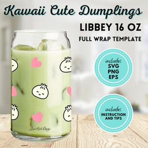 Kawaii Cute Dumpling Din Sum Mandoo Trendy Beer Glass Can, Libbey Cup 16 oz wrap, Cricut, Cup Wrap, EPS, PNG, File di taglio download digitale