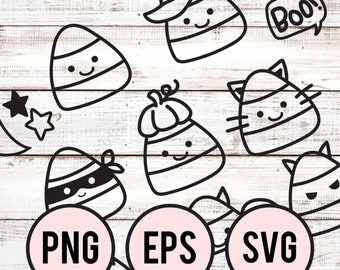 Spooky Candy Corn - Cute - Kawaii Candy Corn Digital Clipart Halloween Hand draw doodle - PNG EPS SVG - Cricut Shallotte diy projects