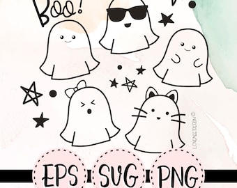 Fantasma Kawaii SVG – Clipart de Halloween, calcomanías lindas (descarga digital)