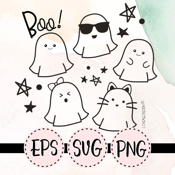 Kawaii GHOST SVG - Halloween Decal svg files cricut files ghost clipart kawaii cute instant download png eps svg
