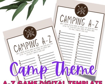A-Z Printable Game Camping Theme Park Theme  Printable Activity Birthday Game Classroom Activity PDF JPG No Prep A-Z Game Baby Shower Games
