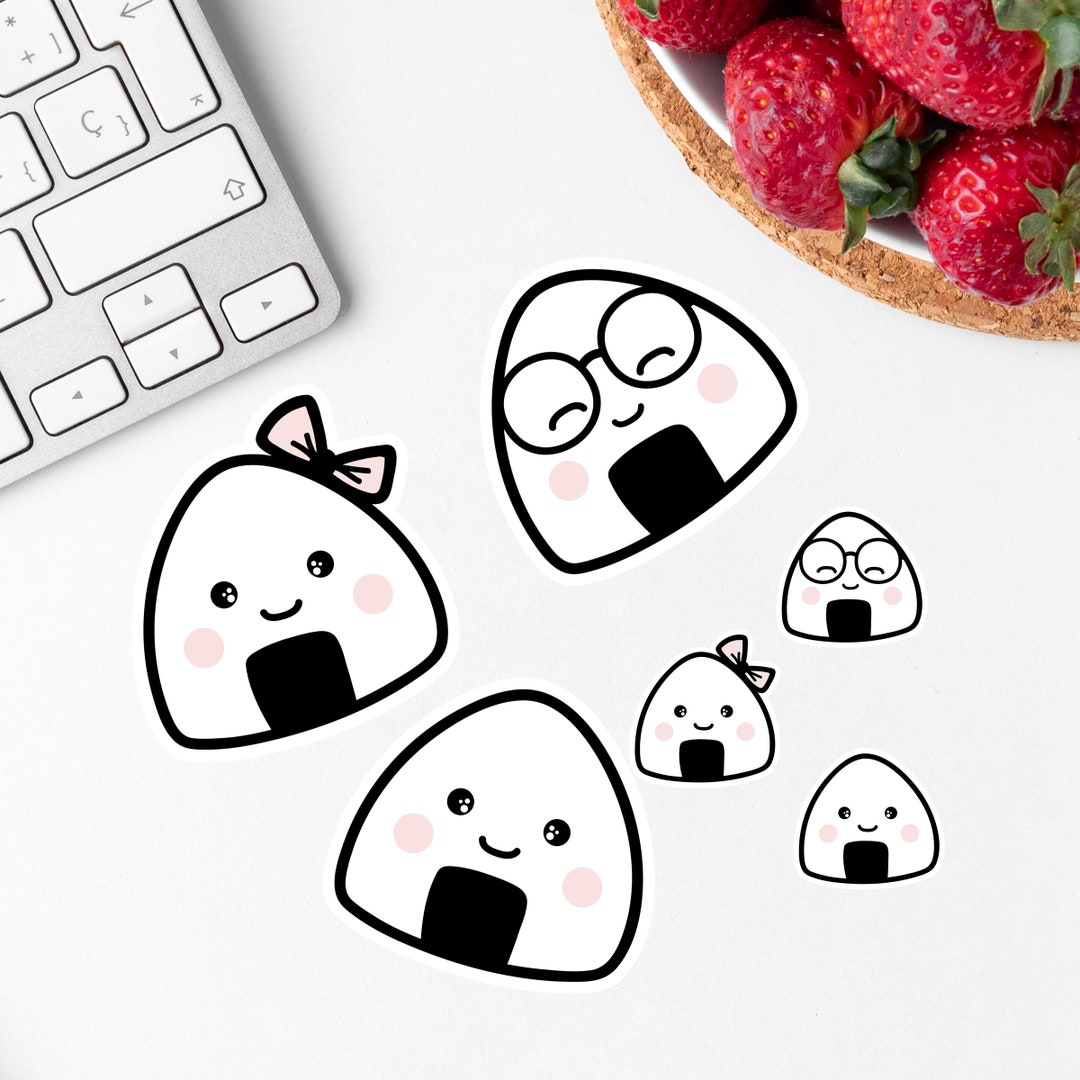 Onigiri Rice Ball Kawaii Sticker Set of 6 - Laptop Decals, Journal ...