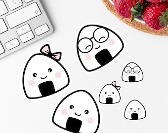 Juego de 6 pegatinas kawaii de bolas de arroz onigiri: para portátiles, diarios, agendas, MacBooks y botellas de agua.