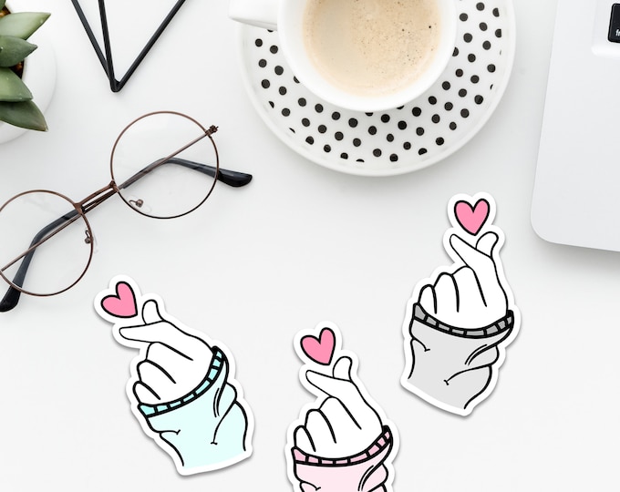 Finger Heart - Kpop Korean Trend K-fans  Set of 3 Stickers  - Laptop Decals, Journal, Planner, Macbook Decal, Water Bottle Sticker