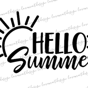 Op de afbeelding: Zwart-wit grafisch ontwerp met een zon en de tekst "Hello: Summer".