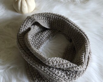 Grey Wool Crochet Infinity Scarf