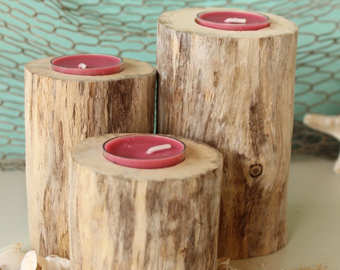 Driftwood Tea Light Candle Holders Nautical Centerpiece Etsy