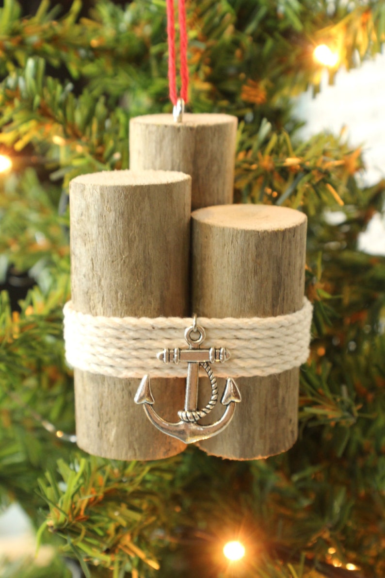 Driftwood Christmas Ornament Anchor Nautical Piling Etsy