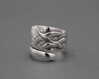 Japan National Bird, Tsuru Ring, Crane Ring, Flying Bird, Traditional Japan, Japonism, Old Japan, Silver Spoon Ring