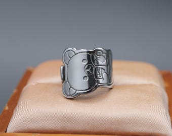 RILAKKUMA, Spoon Ring, Silverware Remake, Japan Anime, KAWAII Style, Cute Bear, Manga Character, Pop Fashion, Licensed, Stainless Steel