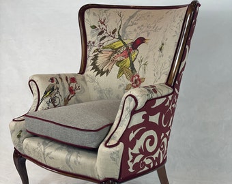 Free shipping-can replicate-sold vintage chair linen birds