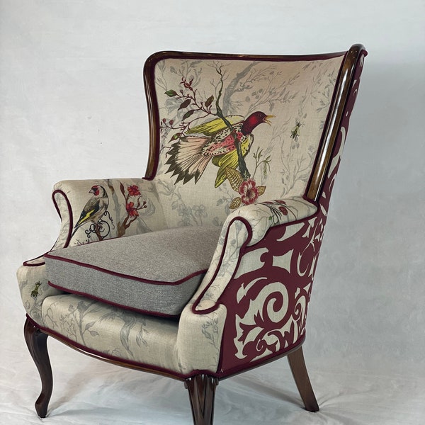 Free shipping-can replicate-sold vintage chair linen birds