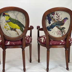 Can replicate-free shipping-pair vintage chairs linen birds