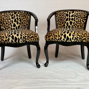 Sold- can replicate- Pair leopard print barrel chairs