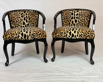 Sold- can replicate- Pair leopard print barrel chairs