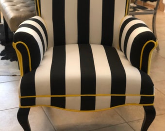 Free shipping Sold can replicate Black and White striped  Round Wing Back Chair with Yellow Velvet and black wood