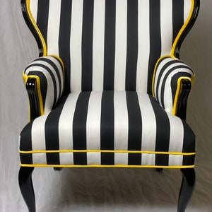 Free shipping Sold can replicate Black and White striped  Round Wing Back Chair with Yellow Velvet and black wood