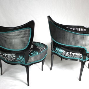 Sold CAN REPLICATE french leaf chairs with cane tuquoise aqua black silver black wood modern floral image 4