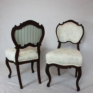 Sold- 2 Antique Balloon Back French Victorian Chairs and bench