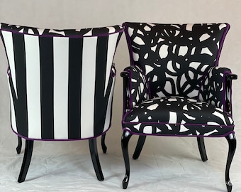 Free Shipping- Can Replicate sold pair black and white wing backs with magenta cording.