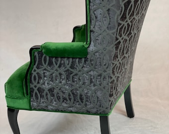 Free Shipping-can replicate- Green velvet vintage chair with charcoal velvet back