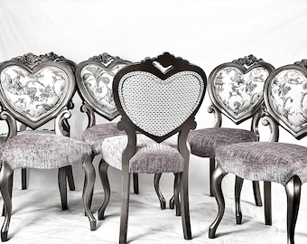 You Decide-Free Shipping-Customize these 6 heart back antique chairs all fees included, high end designer fabric included, no hidden costs