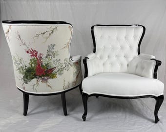 Available-free shipping-white tufted wing back with vibrant coral back, stain resistant velvet