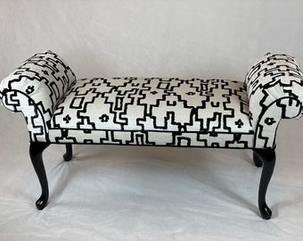 Available-free shipping- sold-black and white velvet vintage bench