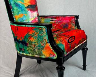 Free ship- can replicate- soldvintage graffiti chair with black gloss paint