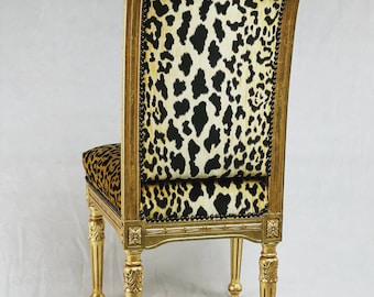 Free ship-can replicate-SOLD- Gold Leaf Aged Finish Golden Leopard Velvet Finish Gilt Wood Antique Throne French Chair