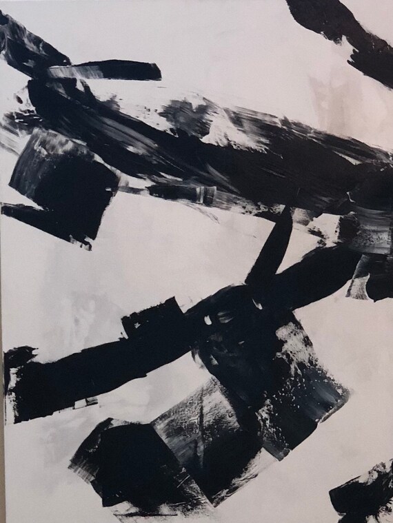 AVAILABLE- Free shipping Large orginal painting on canvas black and white minimalist painting on streched canvas, no need to restretch, abst