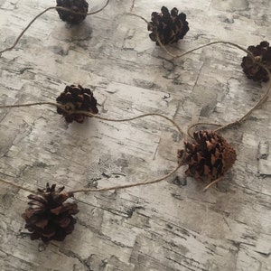 Pine Cone Garland, Rustic farm house garland. Lodge, Cabin, swag. Pine Cones with jute 6&#39; length lodgepole pines. Rustic ornaments