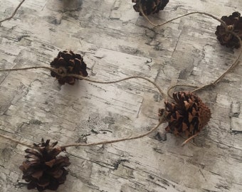 Pine Cone Garland, Rustic farm house garland. Lodge, Cabin, swag. Pine Cones with jute 6' length lodgepole pines. Rustic ornaments