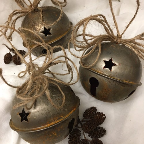 Set of 3 Large Metal Galvanized Christmas Bells. Vintage Etsy