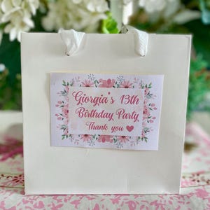 FIORI ROSA PARTY - 6 Biglietti ringraziamento - Personalizzazione testo incluse - Tags, stickers - Anche in italiano - File stampabile