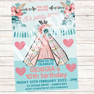Invito festa compleanno bambina camping party - File digitale personalizzazioni incluse - Anche in italiano