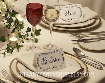 8 SEGNAPOSTI o SEGNAGUSTI BUFFET Confettata - Bianco nero - Decorazione tavola - Personalizzazioni incluse - File digitale da stampare