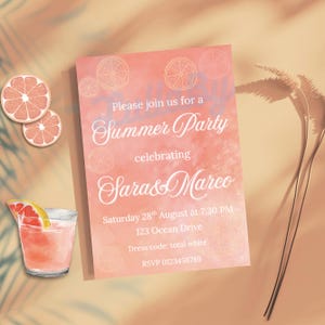 INVITO SUMMER PARTY - Anche in Italiano - File digitale gia personalizzato pronto da stampare - "Summer Citrus"