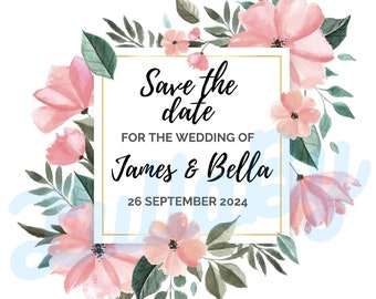 Grafiken für SAVE the DATE – Hochzeit mit PEONIA-Blumenmotiv – zum Ausdrucken