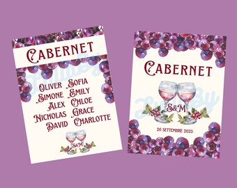 Seating Plan and Table name for WINE themed weddings - Custom printable digital file - Rustic wedding - "Burgundy"