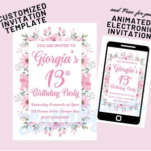 FIORI ROSA PARTY - Grafica per inviti personalizzati e gratis invito elettronico - Personalizzazione testo inclusa - Invito A5+eInvite/eCard