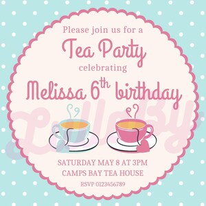 Invito compleanno bambina TEA PARTY 14x14 cm personalizzato - Tags ringraziamento gratis – Stampa digitale PDF pronto da stampare