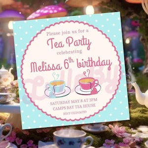 TEA PARTY INVITATION - Girl party - Free favour Thank You Tags - Digital file ready to print, personalizations included